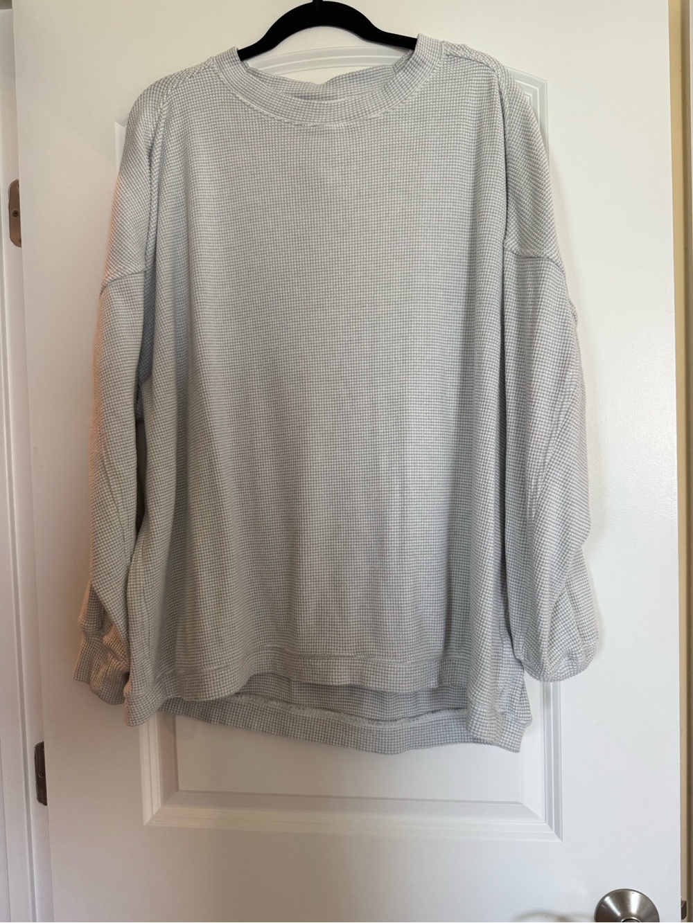aerie Light Gray Waffle-Knit Crew Sweatshirt